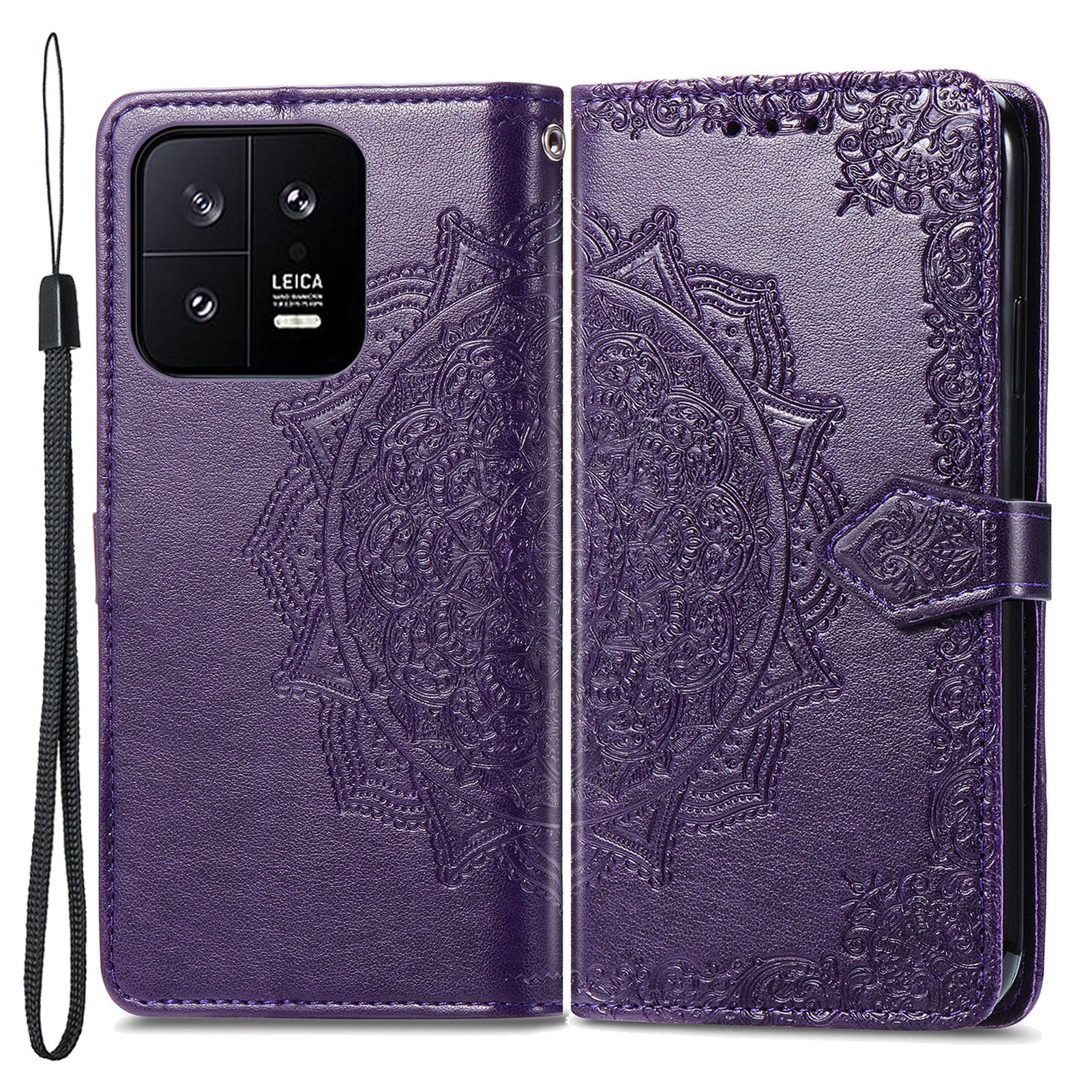 For Xiaomi 13 5G PU Leather Embossed Mandala Pattern Flip Case Magnetic Closure Stand Wallet Phone Cover with Strap For Xiaomi 13 5G PU Leather Embossed Mandala Pattern Flip Case Magnetic Closure Stand Wallet Phone Cover with Strap